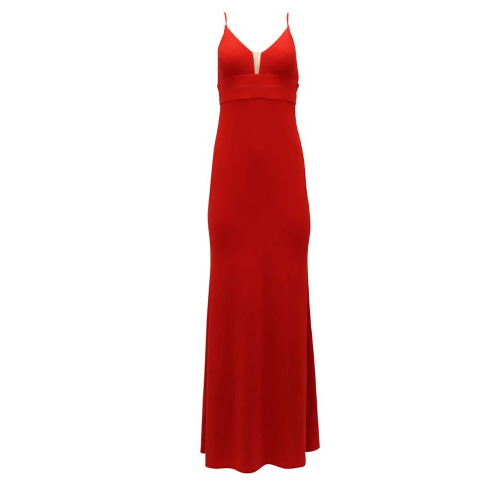 Calvin Klein V-Neck Long Gown in Red Polyester